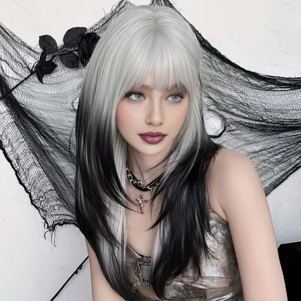 🆕Stylish Ombre Black & White Wig - Picture 2 of 10